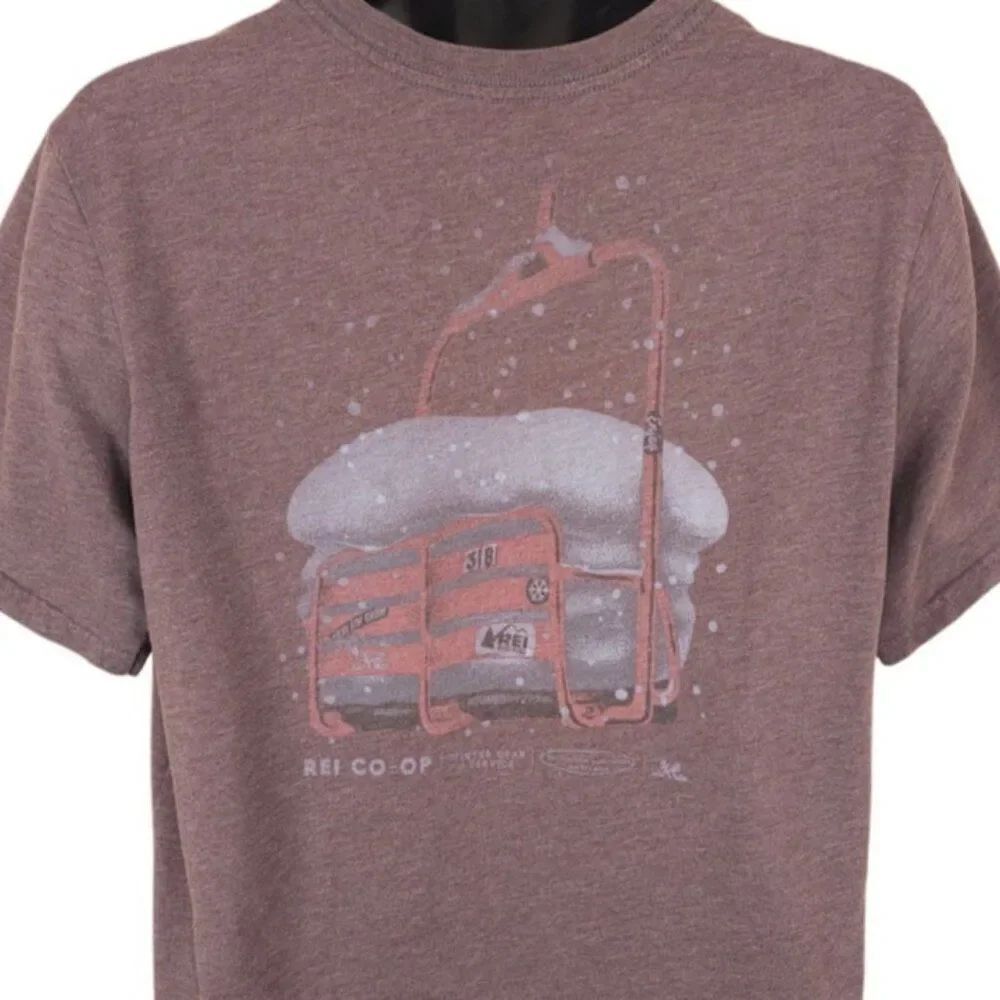 REI Ski T Shirt Mens Size Large Purple Winter Gear Service Ski Lift Made In USA